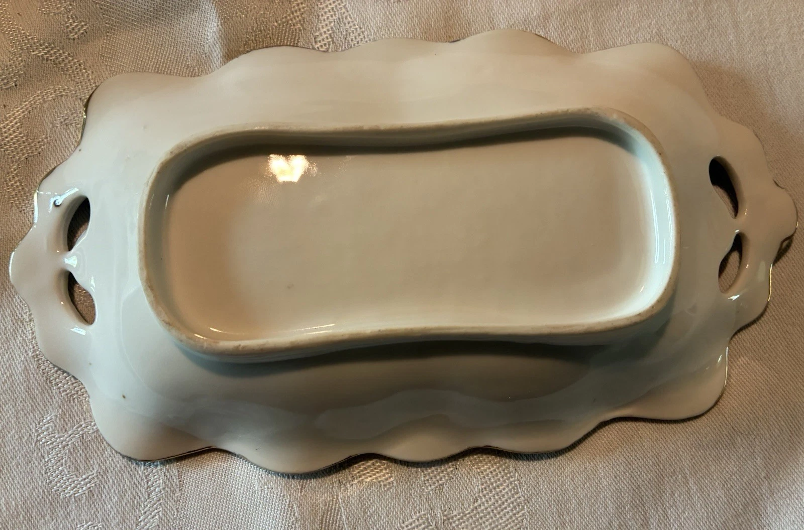 Porcelain Floral Butter Dish Gold Trim Glossy Rectangular White Red Green