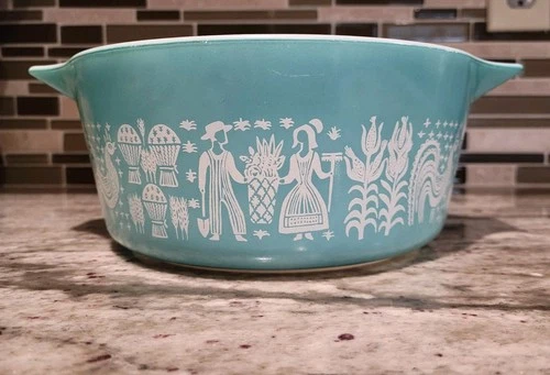 Vintage Pyrex 475 Turquoise Blue Amish Butterprint 2 1/2 qt Casserole Bowl