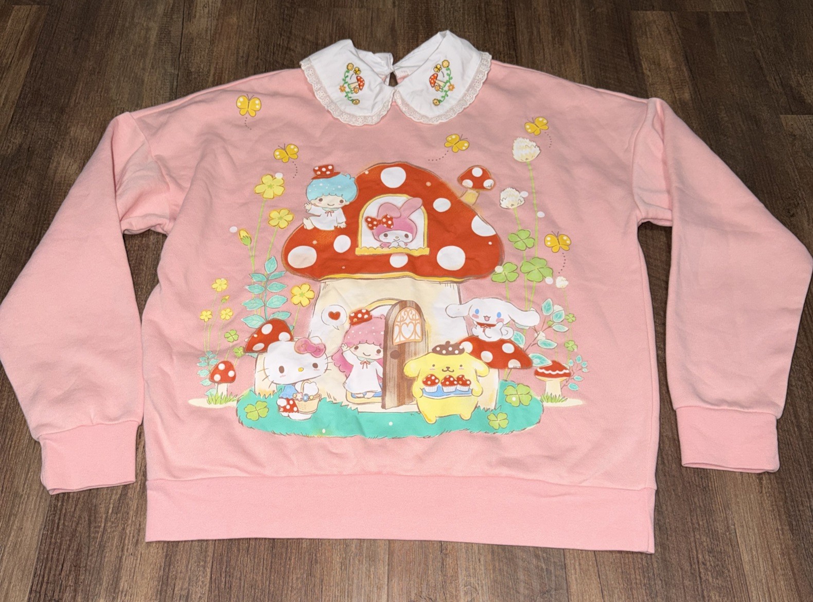 Sanrio Hello Kitty and Friends Mushroom Women's Collared Crewneck NWT (M)RARE