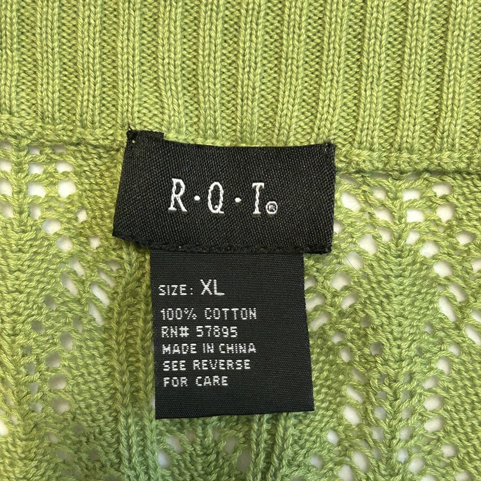 Cárdigan Estilo Capa RQT Boho Teacher Tejido Abierto Fluido Crochet Suéter Verde Talla XL Foto 4 de 4