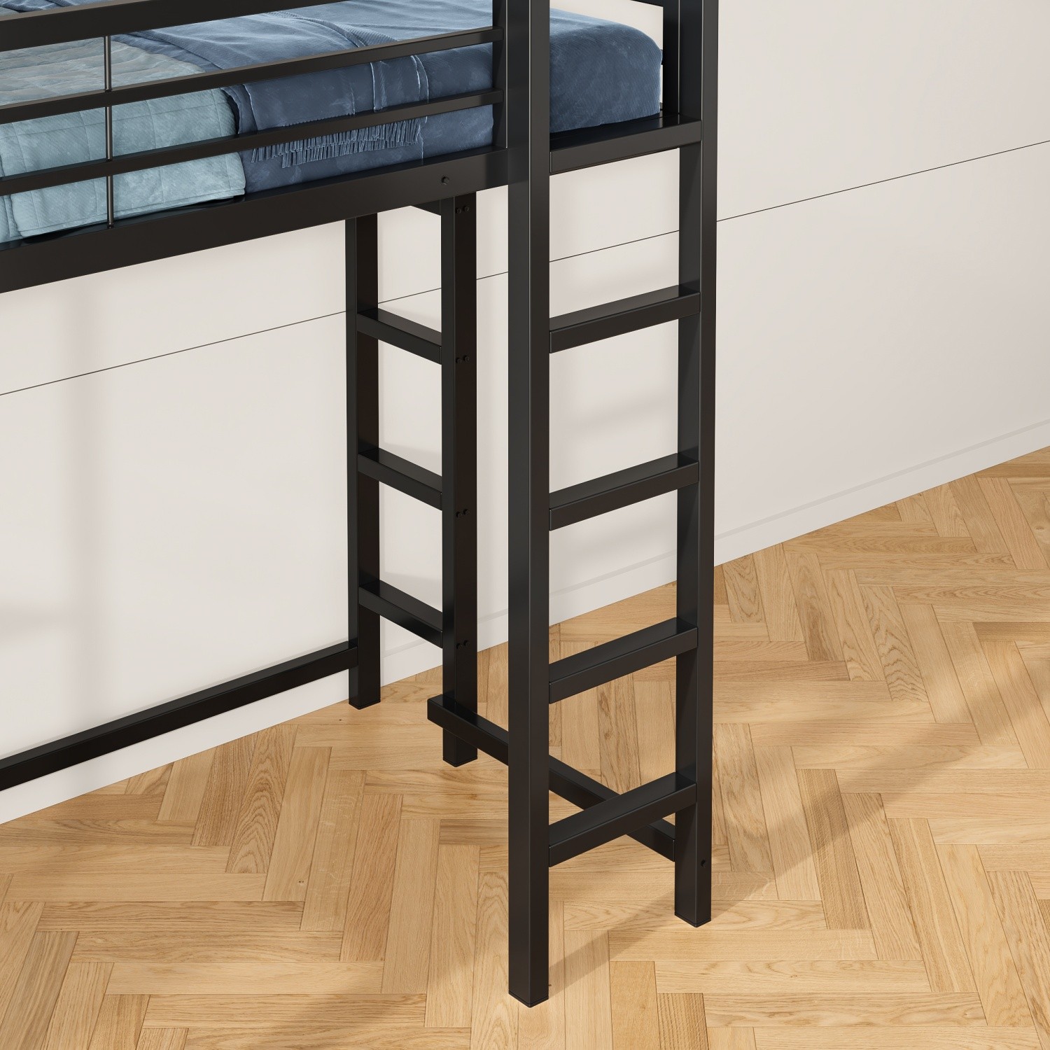 Twin/Full Size Metal Loft Bed Frame with Desk & Storage Shelves for Teens Black