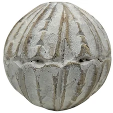 PD Home & Garden Carved Fluted Decorative Wood Ball with White Accents