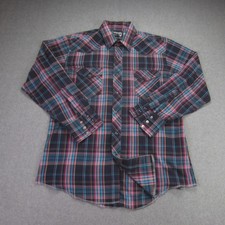 Vintage Wrangler Mens 16.5x33 Pearl Snap Shirt Plaid Cowboy Cut Western USA READ