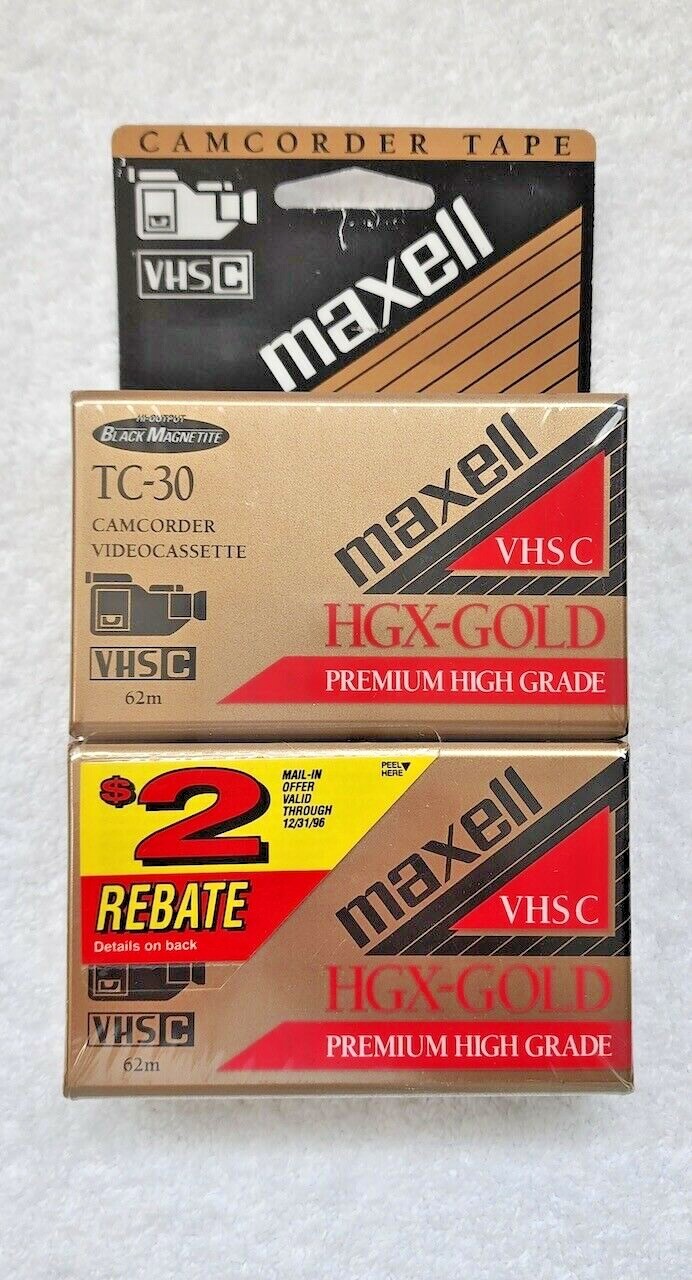Maxell Camcorder VHS-C Video Tape 2 Pack HGX-Gold TC-30 - NEW & SEALED-image