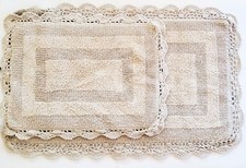 NEW 2 PC SET LAURA ASHLEY COTTON CROCHET LACE BEIGE BATH RUG CARPET,FLOOR MAT