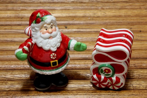 Salt & Pepper Shakers Peppermint Santa 2008 Fitz And Floyd Christmas New In Box - Picture 2 of 6