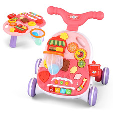 2 in 1 Baby Sit to Stand Walker with Wheels, Pink