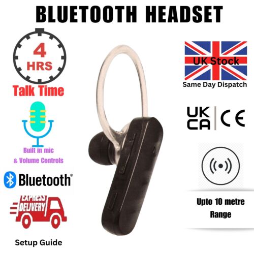 Wireless Bluetooth Headset Headphones Earpiece Mobile Phone Hands-free Earphone - Afbeelding 1 van 2
