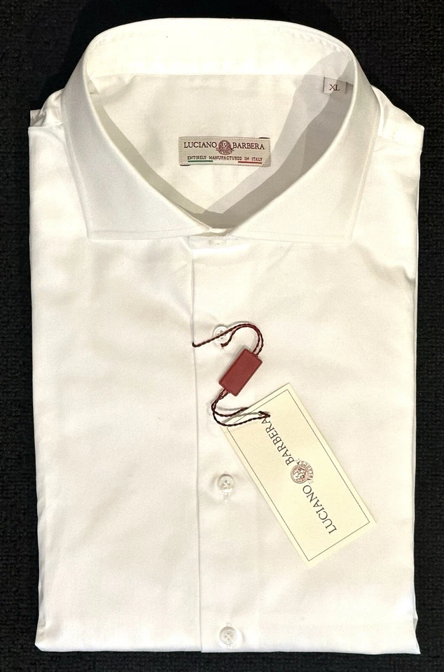 $450 NUEVA CAMISA DE VESTIR LUCIANO BARBERA 17.5 XL ITALIA PARA HOMBRES HECHA A MANO BLANCA MACIZA Foto 2 de 4