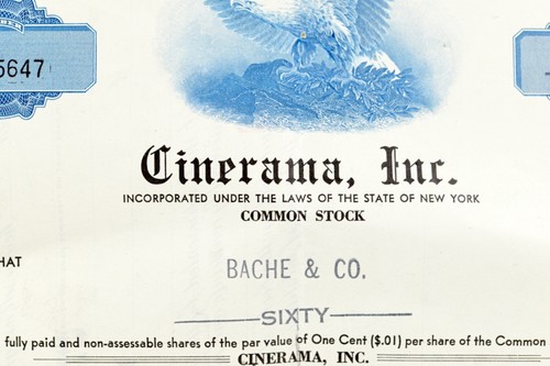 Cinerama, Inc. Certificati Stock 1964 - Foto 2 di 3
