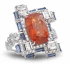 8.21CT Mandarin Orange Garnet, Blue Sapphire & Shiny White CZ Unique Design Ring