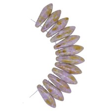 Czech Glass Dagger Drop Beads 5x16mm 2-Hole, 25pcs Chalk Senegal Brown Luster