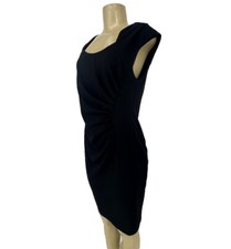Calvin Klein Size 8 Women Black Sheath Dress Pleated Side Cap Sleeve J37v