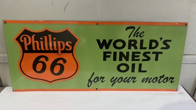 Phillips 66  World Finest Oil Co. Porcelain Enamel Sign 36 x 15 Inches 1 Sided