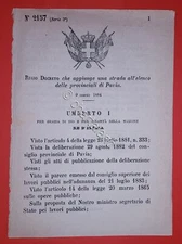 Decree Kingdom of Italy - Road added to list of provincials of Pavia 1884 