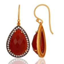 Red Onyx Gemstone Cubic Zirconia 18k Gold Pla...