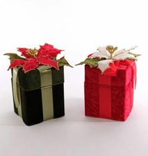 Katherine's Collection Set of 2 Velvet Poinsettia Christmas Gift Boxes NWT 