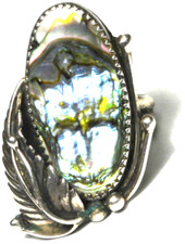 Sterling Silver Vintage MOP Abalone Floral Ring 30mm Size 6-1/2