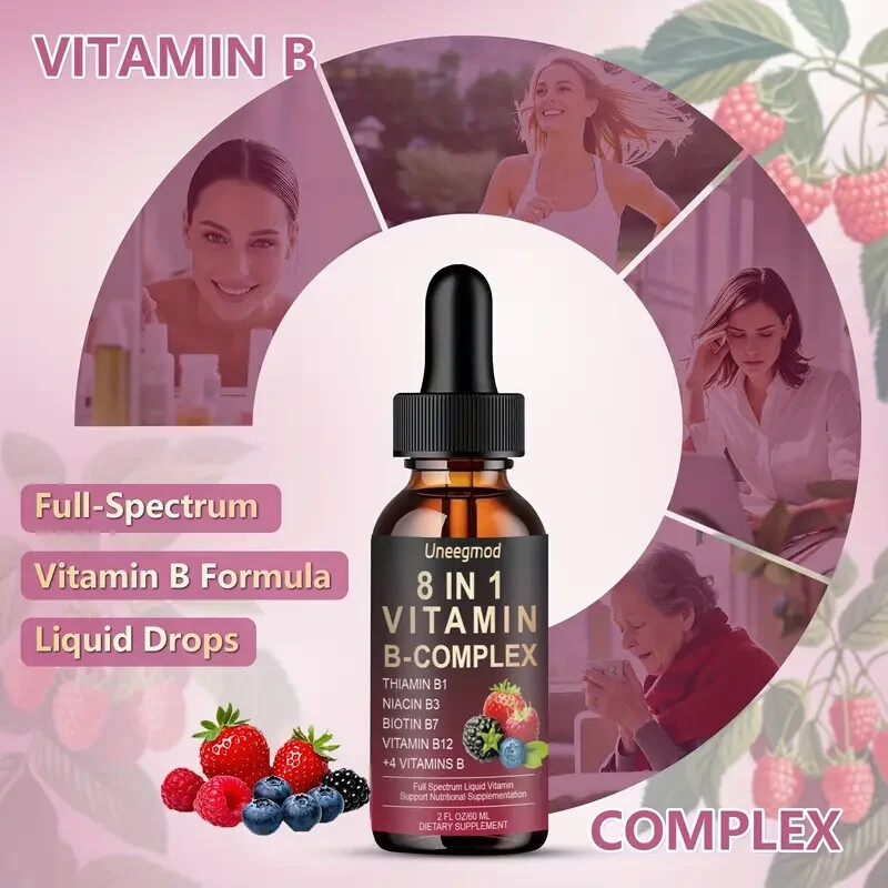 Vitamin B Complex 8 in 1 Liquid Drops with B1, B12 Methylcobalamin Free ...