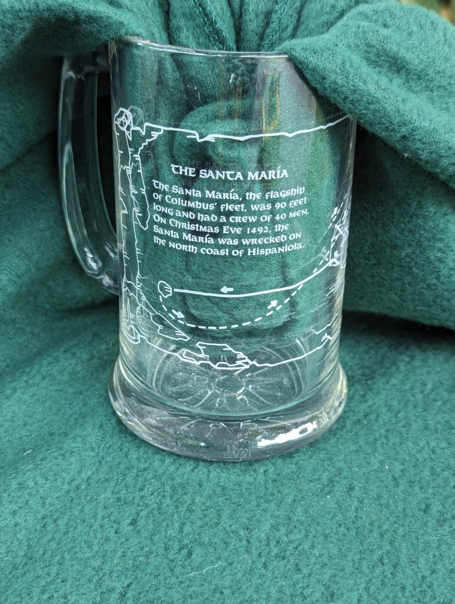 Vintage The Santa Maria Etched Glass Beer Mug Columbus Vintage The Santa Maria Etched Glass Beer Mug Columbus