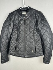 Harley Davidson Jacket Womens Small Black Quilted Lambskin Leather Biker Zip