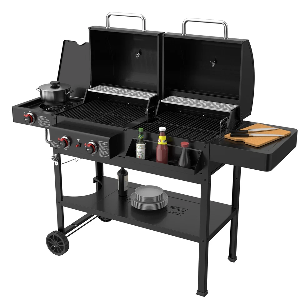 Royal Gourmet 2-Burner Gas and Charcoal Combo Grill with Side Burner - Image 4 of 4