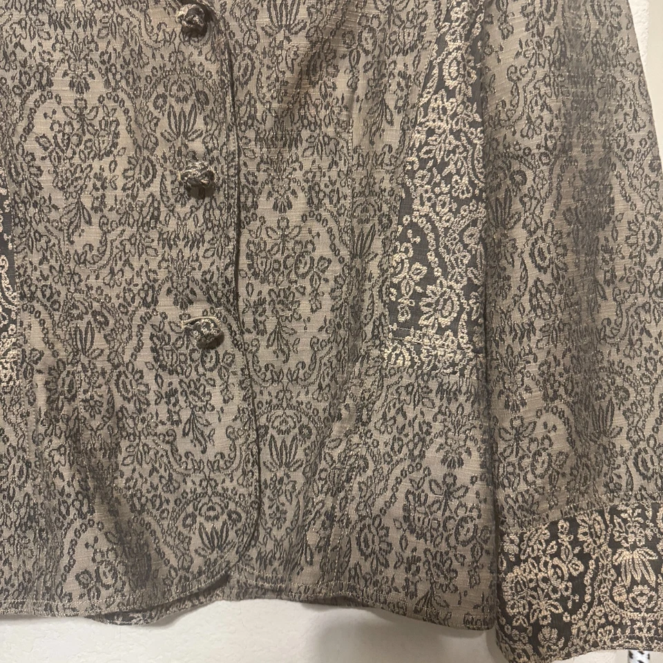 Chaqueta Blazer J.JILL Bronceado Brocado Damasco Tapiz talla 8 De Colección Años 90 Botón Anudado Foto 2 de 4