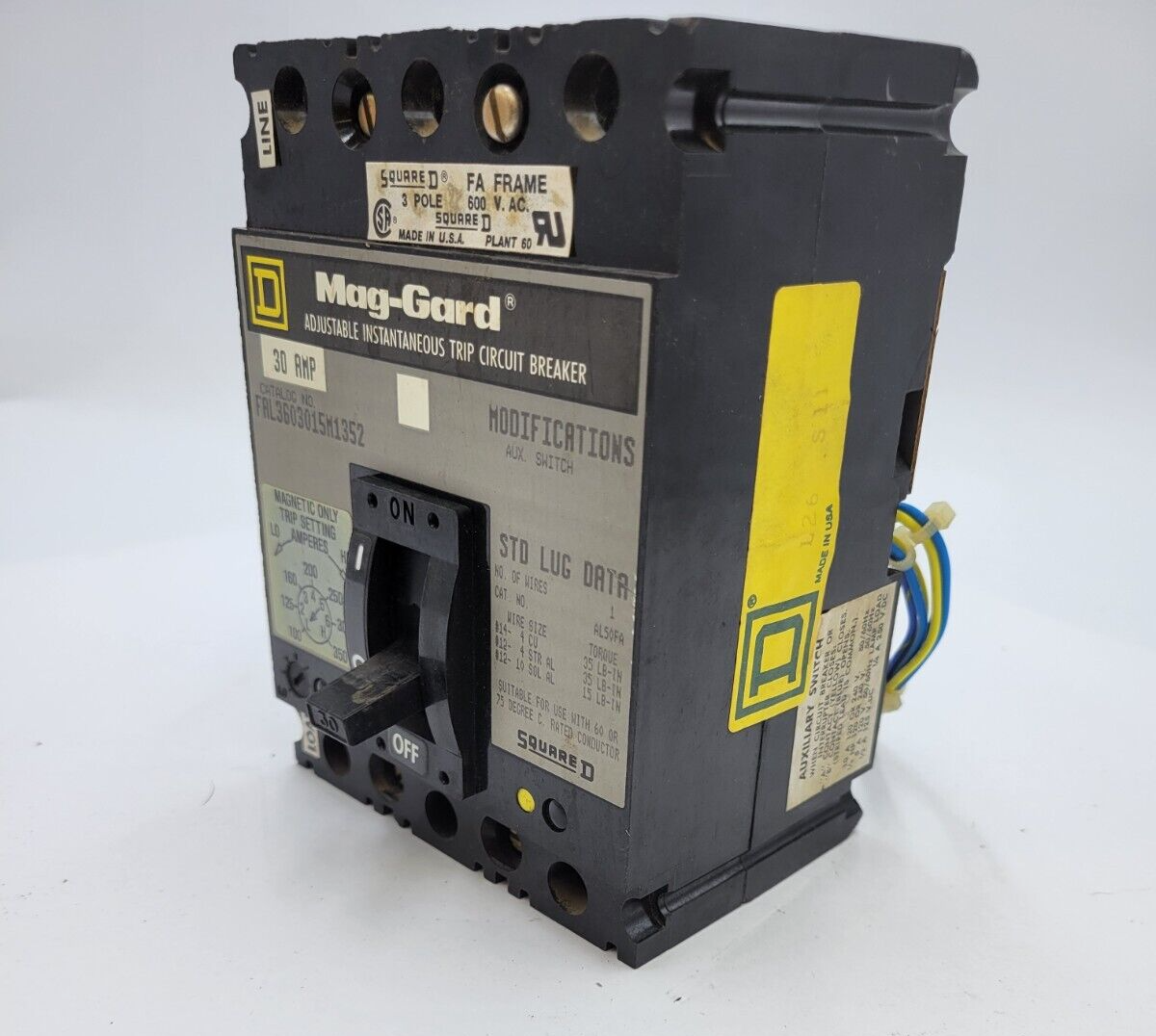 Square D FAL3603015M1352 Mag-Gard Circuit Breaker 30A 600V 3P 3PH
