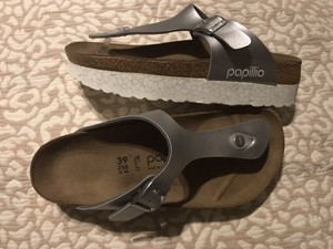 Birkenstock Papillio Silver Leather Thong Sandals Size 39 L8 M6 New | eBay