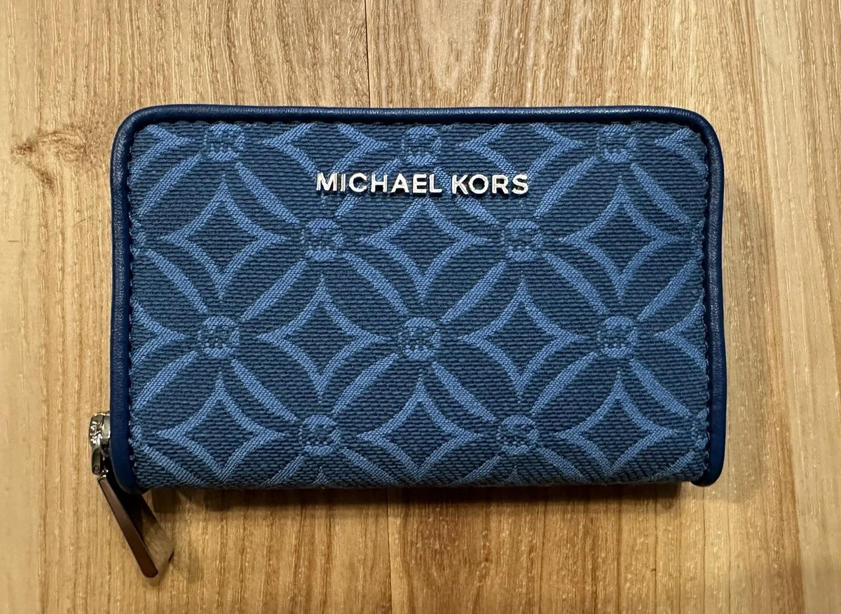 MICHAEL KORS Jet Set Zip Around Small Card Case Wallet Heritage Blue