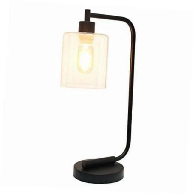 Simple designs bronson antique style industrial iron lantern desk lamp with glass shade deals