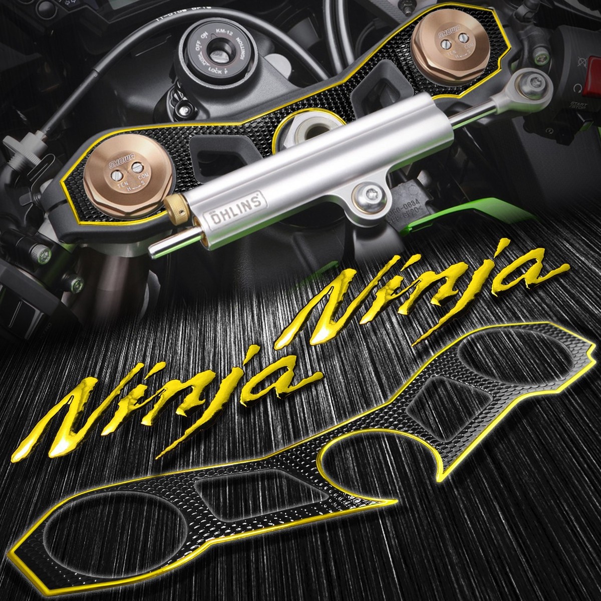 Handle Bar Yoke Cover+Ninja Logo Emblem Sticker 11-15 ZX-10R ZX10R
