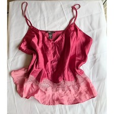 Vintage y2k Victoria Secret Camisole Large Pink Lace Trim Ruffle Hem Satiny Top