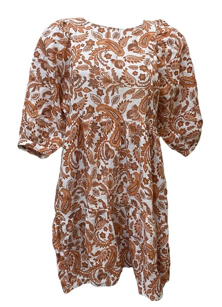 Seed Heritage Dress Womens 10 brown paisley Fit & Flare Maxi Puff Sleeve