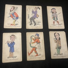 6x Antique Victorian Humorous Playing Cards c.1900 + Plastic Sleeve