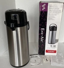 Service Ideas Airpot Coffee/Tea Server Eco-Air 2.5L Glasslined Brushed Dispenser