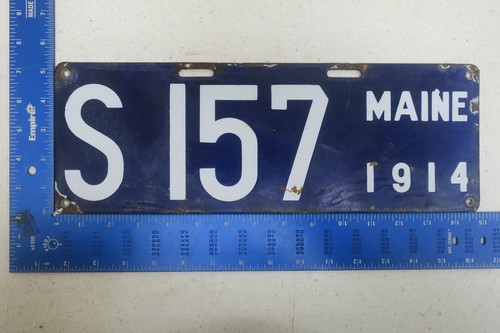 Maine Porcelain License Plate 1914 SPECIAL Type Tag #S 157
