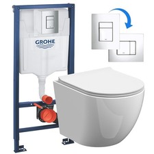 Wall Hung Toilet Pan Rimless Seat & GROHE 1.13m Concealed Cistern Frame WC