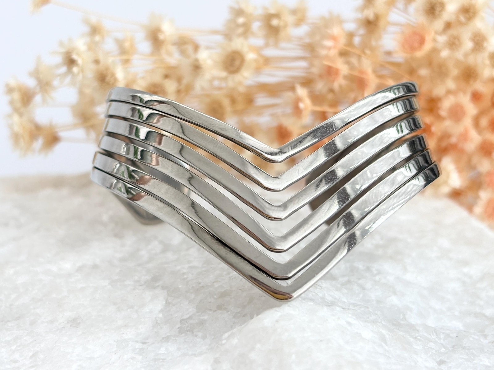 Chevron Shaped Multi Sectioned Chunky Vintage Sil… - image 3