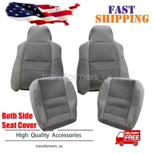 Driver & Passenger Bottom & Top Cloth Seat Cover Gray For 03-07 Ford F-250 F-350
