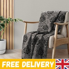 EHC Damask Traditional Beige Chenille Jacquard Sofa Bed Blanket Throw,125X150Cm