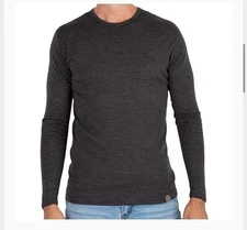 New MERIWOOL Mens Base Layer 100% Merino Wool Midweight Long Shirt Gray Sz Large