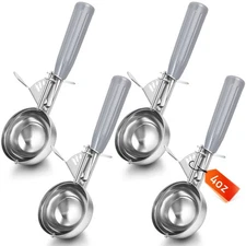 4 PCS Cookie Scoops, 4 oz, Gray, Stainless Steel, Trigger Release, Portion Scoop