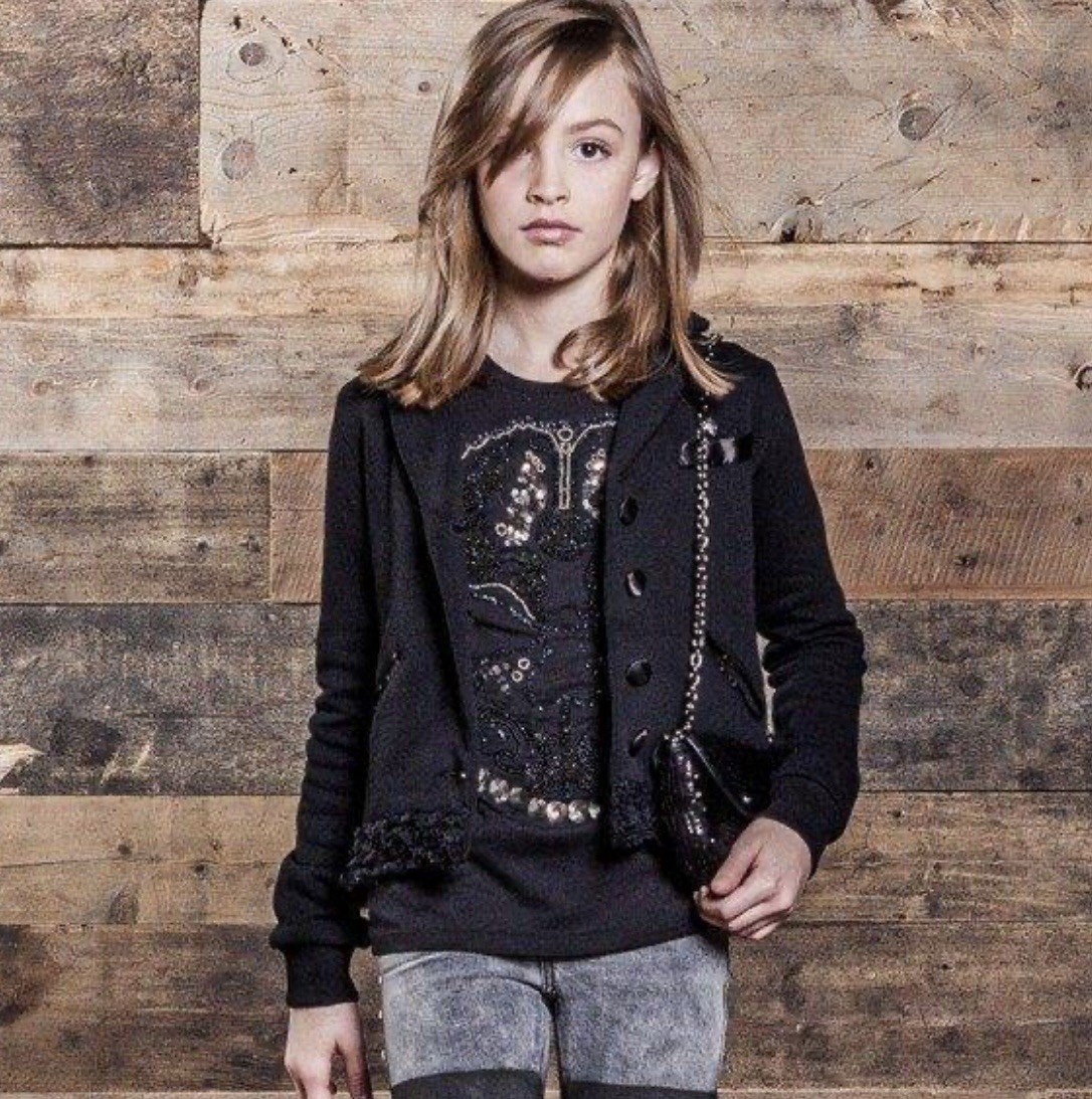 RARE DIESEL KIDS Girls Black Beaded & Sequin Skull Shirt - Size 12