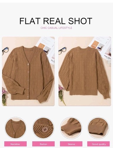 EVALESS Womens Cropped Chunky Cardigans Sweaters Trendy Lightweight Long Sleeve - Picture 5 of 6