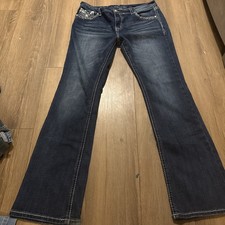 Grace in LA Women's Sz 34x33 Dark Wash Faded Embellished Western Bootcut Jeans