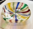 Vintage Murano Italian Zanfirico Latticino Ribbon Multicolor Trinket Square Bowl
