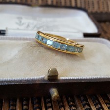 925 Sterling Silver Ring, Genuine Grandidierite Band, Size R.5 US 8.75, Gold