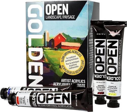 Golden OPEN Landscape Set Slow-Drying Acrylic Paint Set 8 Colors & Thinner