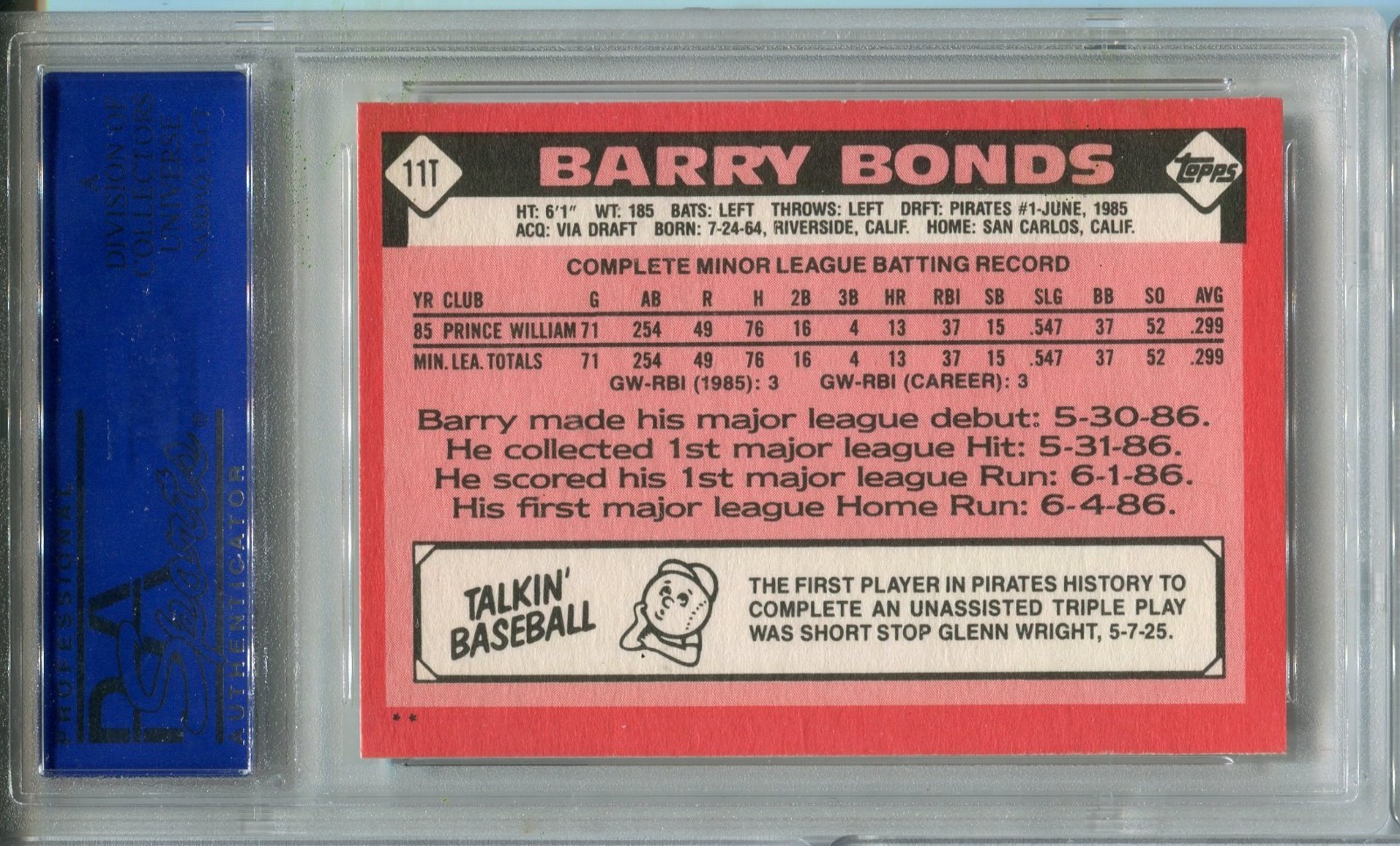 (1) Barry Bonds 1986 Topps Traded #11T RC Rookie PSA 8! HR King 7x MVP QTY AVAIL view 2
